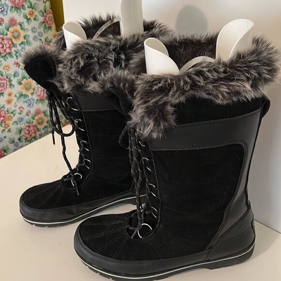 Champion C9 Ruthie Tall Black Leather Winter Boot With Faux Fur Lining Size 10 - Picture 4 of 7